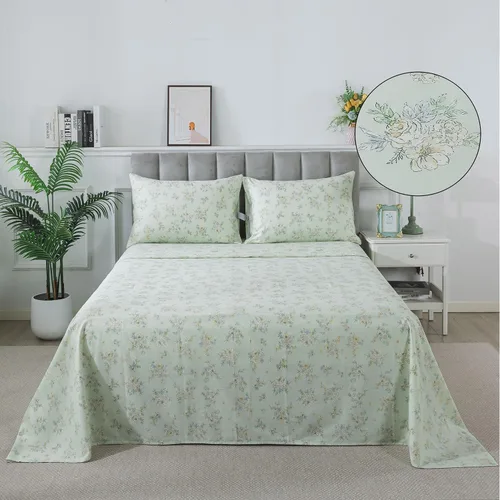 Miniatura 26 de FADFAY Juego de sábanas de cama con estampado floral amarillo, de algodón, tamaño King, suaves, transpirables, estilo Shabby Coquette, con bolsillo