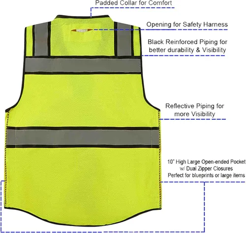 Miniatura 6 de 3C Products - Chaleco de agrimensor ANSI Clase 3 de alta calidad con cuello acolchado, bolsillo para tableta, bolsillo para lata y bolsillo trasero