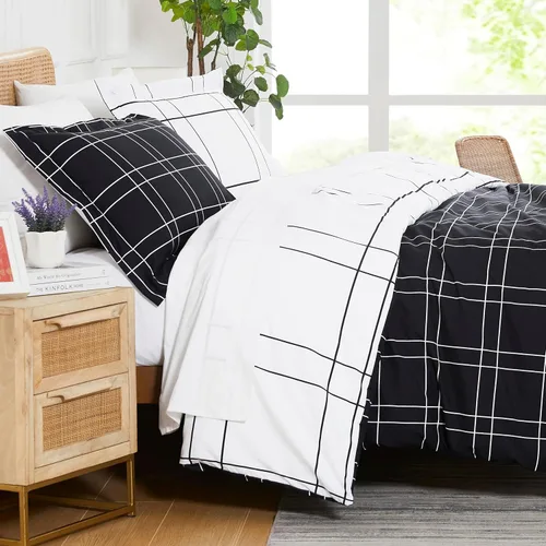 Southshore Fine Living, Inc. Juego de funda de edredón reversible extra grande a cuadros California King/King – Ropa de cama de calidad hotelera,