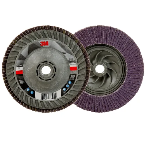 Miniatura 51 de 3M Disco de Solapa 769F, Tipo 27, 80+, 4-1/2 in x 7/8 in, Abrasivo de Alto Rendimiento, Disco de Rectificado y Acabado de Grano Cerámico