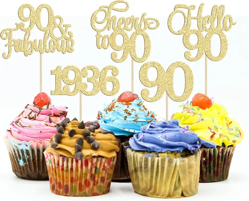 Miniatura 20 de Gyufise Paquete de 24 adornos negros para cupcakes de 10.º cumpleaños con purpurina negra 10 Ten Hello 10 Dights dobles desde 2015 para decoraciones