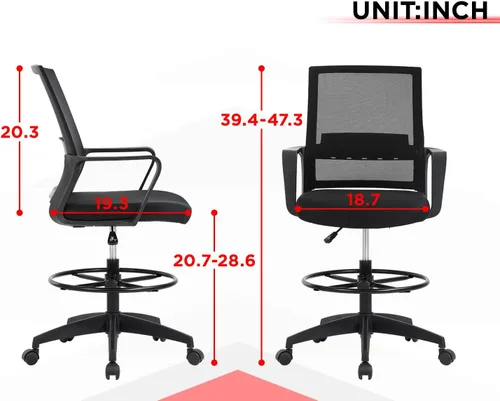 Miniatura 2 de Silla de redacción alta para oficina, silla de escritorio ergonómica de malla con respaldo medio con anillo de pie ajustable para escritorio Negro