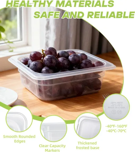 Miniatura 3 de Paquete de 6 bandejas de plástico para alimentos con tapas, tamaño 1/6 recipientes comerciales de almacenamiento de alimentos para fiestas