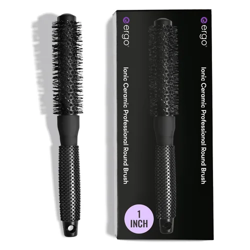 ERGO Cepillo redondo iónico cerámico para secado al soplido - Cepillos de pelo de calidad de salón para mujeres - Cepillo de rodillo para secado al