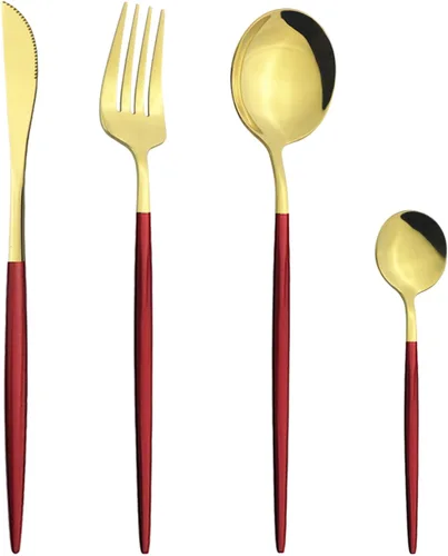 Miniatura 11 de Juego de cubiertos Cuchillo de cena Postre Tenedor Cuchara Juego de vajilla de acero inoxidable Vajilla de cocina 4 piezas Negro