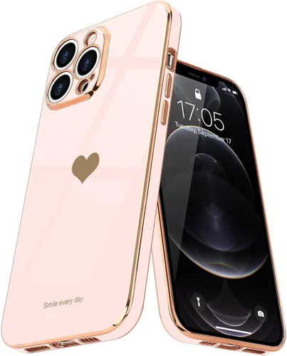 Miniatura 11 de Teageo Funda para iPhone 12 Pro para mujeres y niñas, diseño de corazón de amor, cubierta trasera suave, protección completa de la cámara, Negro