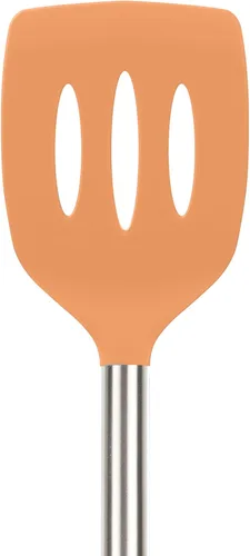 Miniatura 2 de Tovolo Espátula de silicona ranurada con mango ranurado de acero inoxidable de 10 pulgadas, color naranja albaricoque, resistente al calor,