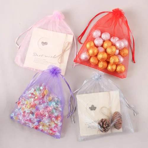 Miniatura 6 de Mstar Pack 100 bolsas de organza, organza transparente gris, recuerdo de boda con cordón, bolsa de regalo de joyería para fiestas, joyas, jabones