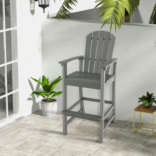 Miniatura 2 de Giantex Taburete de bar HDPE para exteriores, silla Adirondack alta con reposabrazos y reposapiés, taburete de bar de 30 pulgadas de altura de Gris
