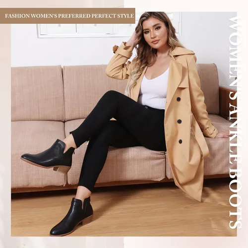 Miniatura 2 de SDONY Botines de tacón bajo para mujer, botines gruesos y elegantes con cremallera para mujer