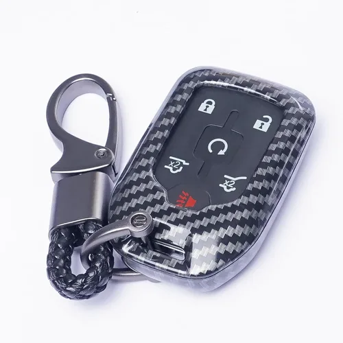 Miniatura 5 de Funda para llavero GMC, funda con patrón de fibra de carbono para llaves 2017-2022 2023 2024 Suburban Tahoe Silverado 1500 GMC Yukon XL Acadia