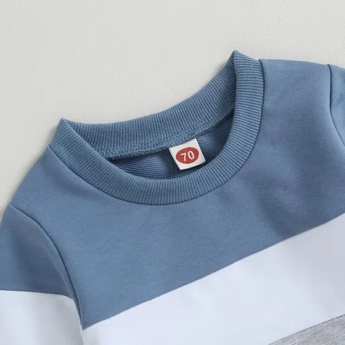 Miniatura 4 de BeQeuewll Ropa para bebé niño de otoño e invierno, 2 piezas, bloque de color, sudadera y pantalones con cuello redondo