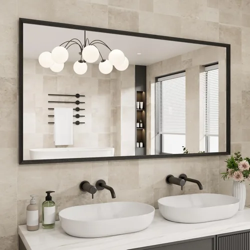 Miniatura 77 de JISOSO - Espejo de baño de 24x36 pulgadas con marco de metal cepillado color níquel, espejo con marco de metal cepillado plateado para pared, espejo