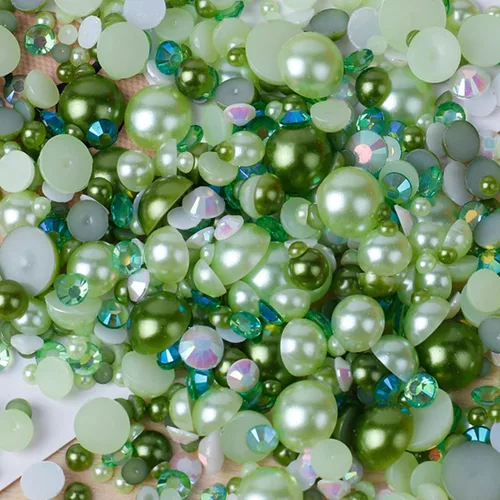 Miniatura 4 de Perlas planas y diamantes de imitación de 2.12 oz, 2200 unidades de diamantes de imitación de resina de color AB de tamaño mixto de 3 a 0.394 in