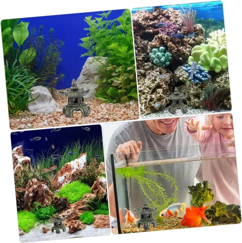 Miniatura 8 de Yardwe Resina artesanal pecera estatua de pabellón de peces escondido de peces adornos 2 piezas decoración fácil lavado seguro acuario decoración