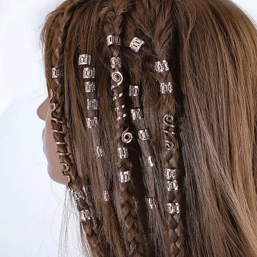 Miniatura 7 de EUBUY 28 piezas de joyería dorada para el cabello para trenzas, accesorios Loc Jewelry para rastas, anillos ajustables para el cabello, puños
