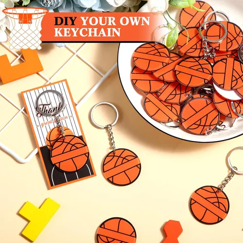 Miniatura 5 de Huquary 30 juegos de llaveros de acrílico para fiestas de equipos deportivos, regalos para recompensas de fiesta de cumpleaños (naranja, baloncesto)