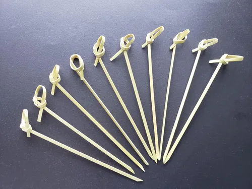 Miniatura 2 de Gmark Púas de cóctel de bambú de 4.5 pulgadas, 300 unidades, brochetas de nudo de bambú, puntas trenzadas con nudo en bucle perfectas para cócteles