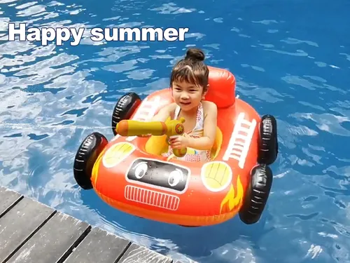Miniatura 3 de Flotador inflable grande de verano para piscina para niños con pistola de chorro, barco pirata y camión de bomberos