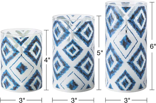 Miniatura 2 de Eywamage Velas geométricas azules sin llama en frascos de vidrio, velas LED parpadeantes con batería parpadeante con control remoto, juego de 3