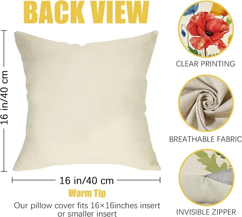 Miniatura 2 de Fahrendom Juego de 4 fundas de almohada decorativas de flores florales de 16 x 16 pulgadas, funda de cojín para sofá o sillón, primavera y verano