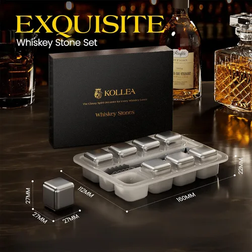 Miniatura 3 de Kollea Piedras de whisky de Navidad, 8 paquetes de rocas de whisky de acero inoxidable, cubo de hielo reutilizable para beber, regalo de cumpleaños
