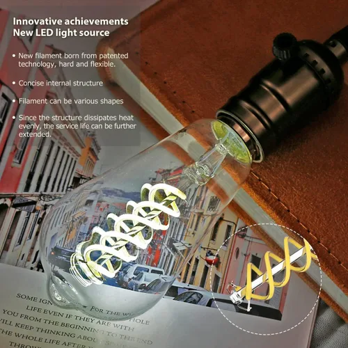 Miniatura 9 de Bombilla LED Edison ST19 (ST58), vintage, paquete de 6, blanco natural 4000 K, bombilla de filamento LED espiral flexible antiguo, regulable, 600