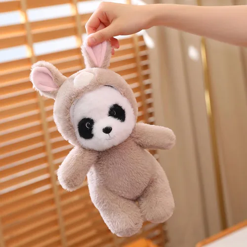 Miniatura 5 de Lindo panda de peluche para cosplay como conejo marrón, juguete de peluche suave de panda en disfraz de conejo, juguetes de peluche para niños de 12