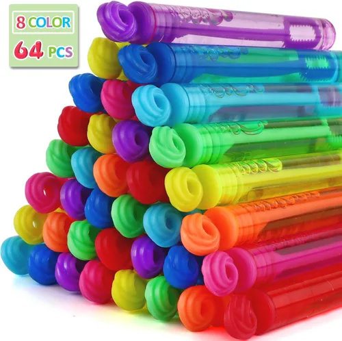 Paquete de 64 varitas de burbujas de burbujas, mini varitas de burbujas de neón, sin olor, no tóxico, juguete de baño para niños, regalo de