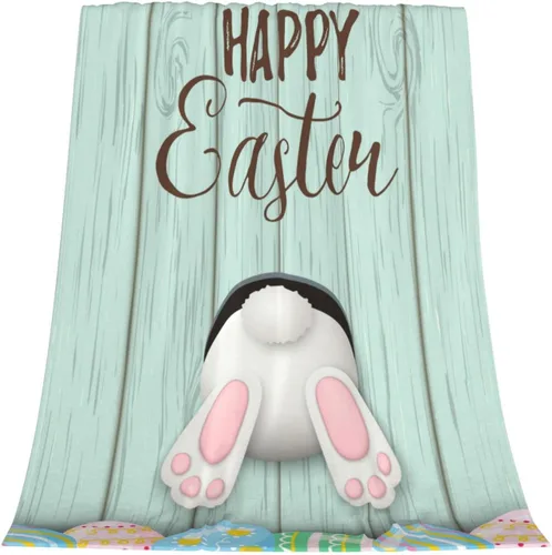 Miniatura 12 de Manta de Pascua y primavera, manta de felpa acogedora y suave para sofá, cama, sofá, viajes, campamento para adultos/niños, color azul y blanco