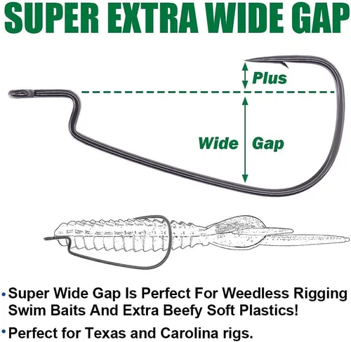 Miniatura 2 de Ewg-Hooks-for-Fishing-Texas-Rig-Hooks-Offset-Extra-Wide-Gap-Gap-Gap - Juego de gancho de gusano de agua dulce Gusanos de goma de lubina a granel Big