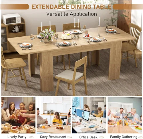 Miniatura 6 de Mesa de comedor extensible de 59 a 86 pulgadas para 6 a 10 personas, mesa de comedor de madera, mesa extensible moderna para reuniones, reuniones