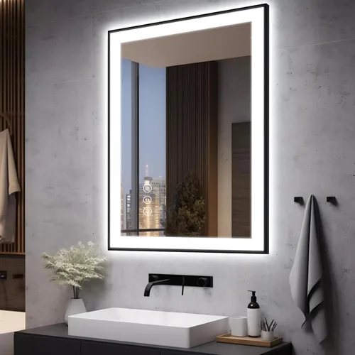 Miniatura 39 de EchosLife Espejos de baño LED de 20 x 28 pulgadas para pared, marco de aluminio negro (frontal y retroiluminado), espejo de tocador antivaho
