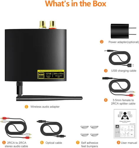 Miniatura 8 de 1Mii DS200Pro Bluetooth 5.3 Receptor para estéreo doméstico, adaptador de audio inalámbrico HiFi con LDAC, DAC integrado, largo alcance, salidas