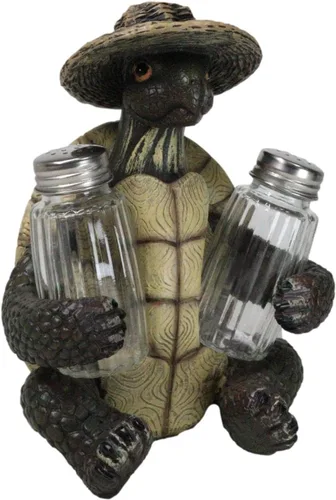 Miniatura 2 de Ebros Slow Seasons - Tortuga para acampar al aire libre con sombrero de mimbre, salero y pimentero, figura de 7 pulgadas de alto, tortugas