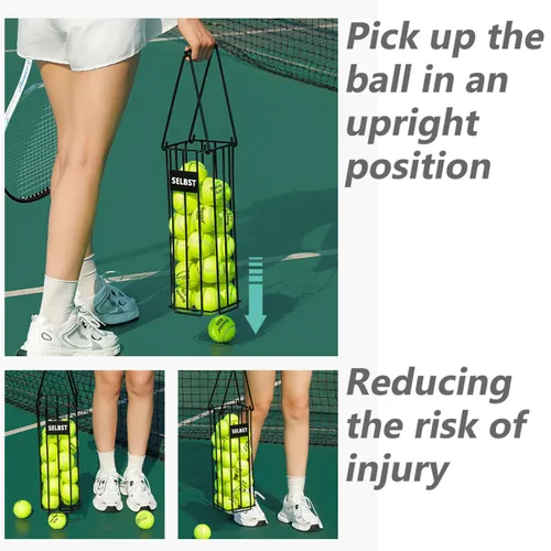 Miniatura 2 de Selbst Tolva de pelota de tenis, cesta de pelotas de tenis, colector portátil de pickleball con bolsa de transporte de malla, recogedor