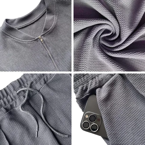 Miniatura 15 de FZNHQL Conjunto deportivo de moda para hombre, 2 piezas, casual, atlético, para correr, manga corta/larga, conjunto para hombre