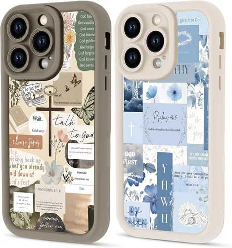 Miniatura 14 de Paquete de 2 fundas protectoras para iPhone 13 de 6.1 pulgadas con versículo bíblico de Jesús y cruz cristiana floral, para mujeres y niñas, funda
