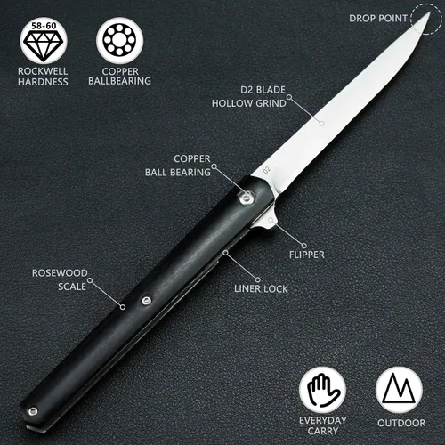 Miniatura 2 de Cuchillo de bolsillo delgado de 4 pulgadas, cuchillos plegables para caballeros, transporte diario para acampar al aire libre