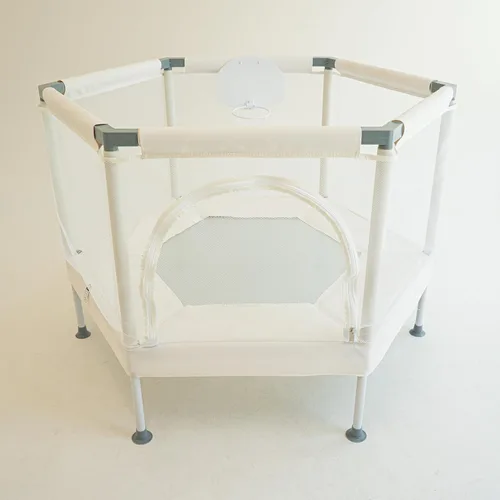 Miniatura 6 de Trampolín para Niños, Trampolín Estético para Interiores y Exteriores para Niños Pequeños con Red de Seguridad, Aro de Baloncesto, Capacidad de 220