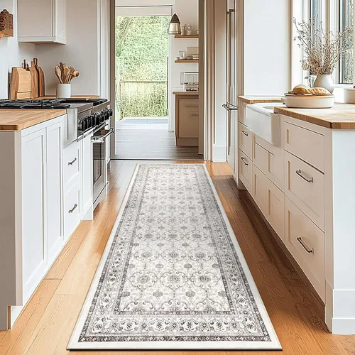 Miniatura 70 de Jinchan Fiora - Alfombra redonda de 8 pies, alfombras vintage con diseño floral envejecido, lavable a máquina, antideslizante, de pelo bajo, Azul
