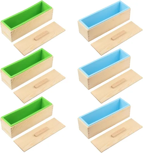 Geytetqi - Paquete de 6 cajas de madera para pan de jabón de 42 onzas para hacer jabón, moldes de jabón de silicona premium con caja y tapa de