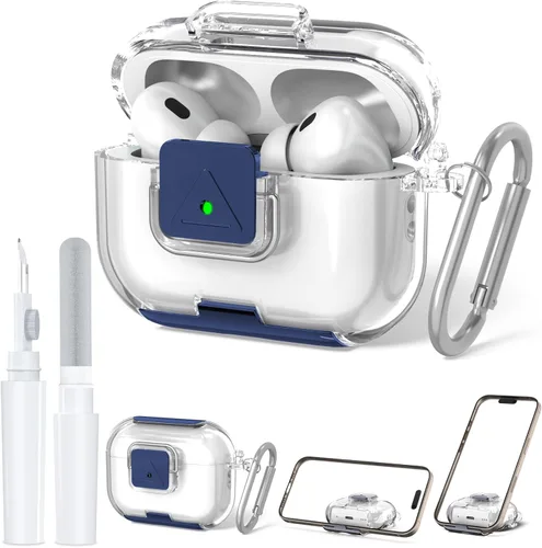 Funda de bloqueo seguro para AirPods Pro 2 con soporte para teléfono, funda protectora de TPU suave y transparente a prueba de golpes para Airpods