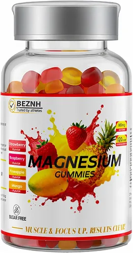Gomitas de magnesio de 800 mg por botella, 120 gomitas de cuatro sabores mixtos, suplemento de magnesio fácil de masticar, para la oficina en casa y