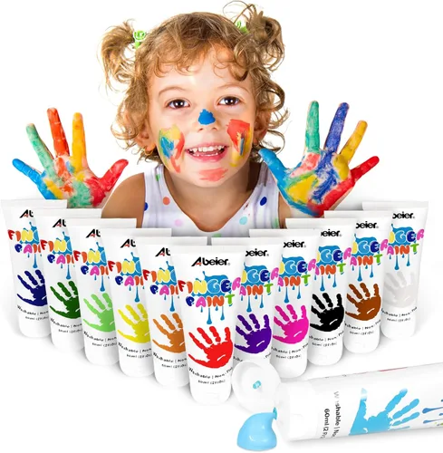 Miniatura 9 de ABEIER Pintura de Dedos Lavable para Niños Pequeños, Segura No Tóxica, 12 Colores Vibrantes (35.8ml), Pintura Segura para Bebés para Manos y Pies