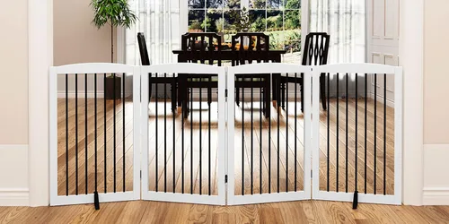 Miniatura 41 de PUPETPO Puerta independiente para mascotas para perros, puerta plegable de madera para perros para casa, puerta interior para perros para puertas