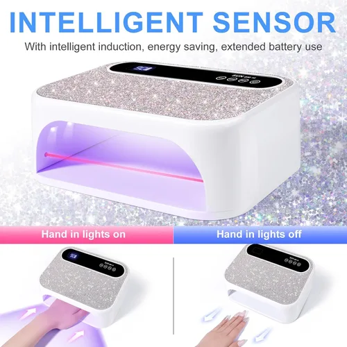 Miniatura 5 de Lámpara LED de uñas, luz de uñas de gel de 126 W, lámpara profesional recargable, 42 cuentas LED UV duraderas, sensor automático, secado rápido