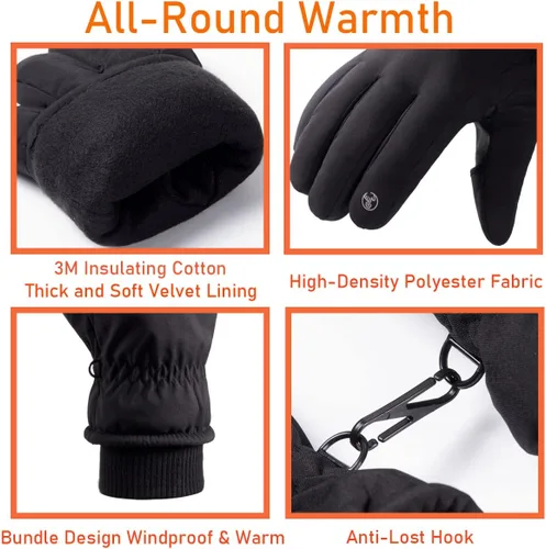 Miniatura 2 de LJCUTE Winter Fingerless Fishing Gloves for Men Women, Water Repellent & Windproof Cold Weather Touchscreen Snow & Ski Gloves for Motorcycle Skiing