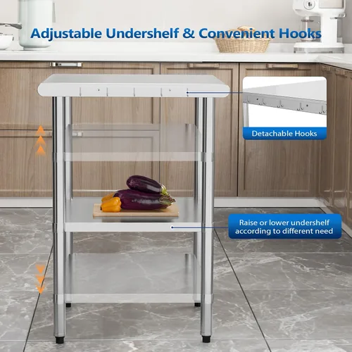 Miniatura 6 de ROVSUN Mesa de acero inoxidable de 24 x 24 pulgadas para preparación y trabajo, mesas de trabajo comerciales y estaciones de trabajo, mesa de metal