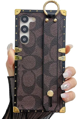 Miniatura 15 de Funda Rectangular de Cuero de Lujo para Teléfono Diseñada para Samsung Galaxy S23 Ultra Funda Linda con Correa de Muñeca Anti Caídas Protectora